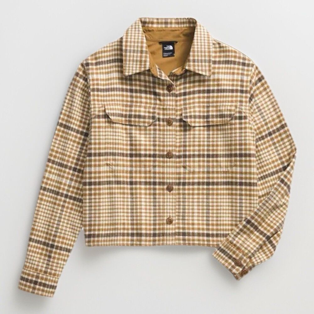 The North Face Valley Flannel Shirt Jacket XS Tan Plaid Cropped Shacket Gorpcore